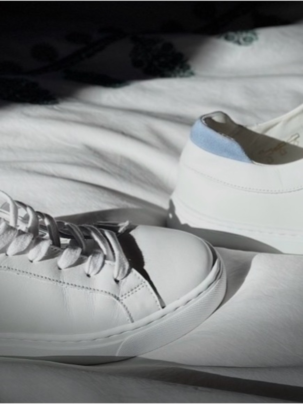 White Women's Leather M. Gemi Sneakers with Light Blue Heel
